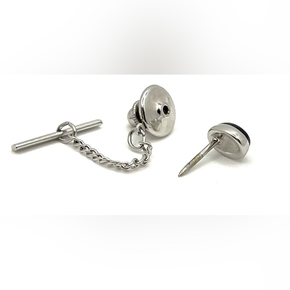 Vintage silver tone And black onyx stone Tie Tack - Picture 3 of 4